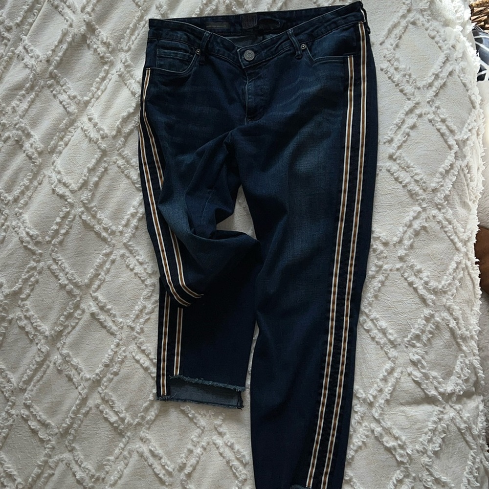 KUT size 12 EMMA ankle straight leg jeans with ribbon trim